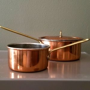 2 Vintage Copper Pots Cottagecore Style